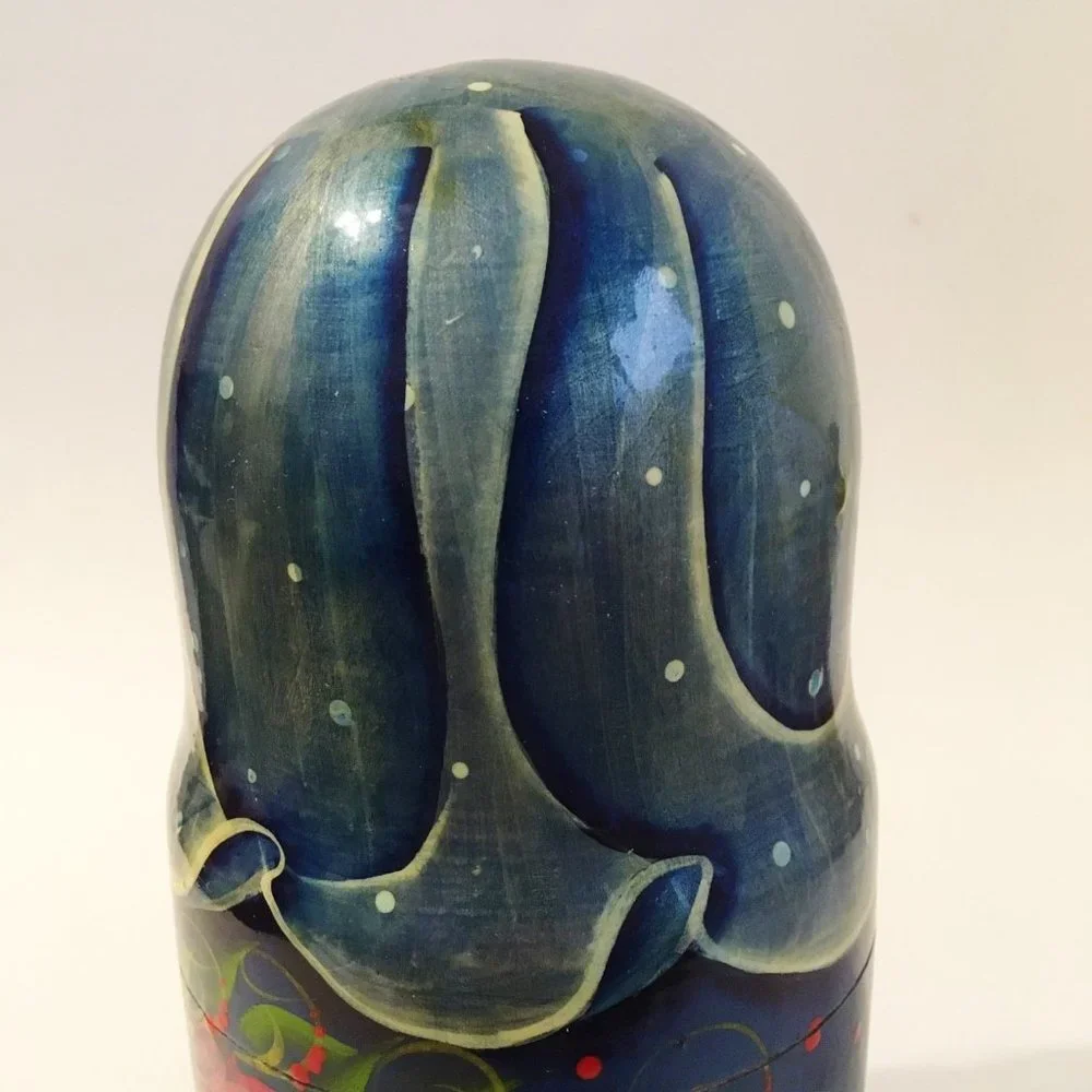 5 Piece Nesting Dolls Hand Painted Wood Flowers Vintage Collectible 7.5